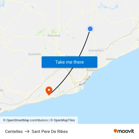 Centelles to Sant Pere De Ribes map