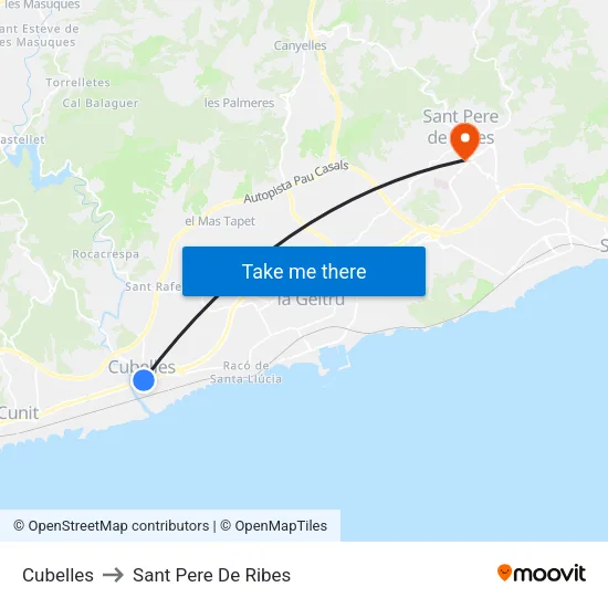 Cubelles to Sant Pere De Ribes map