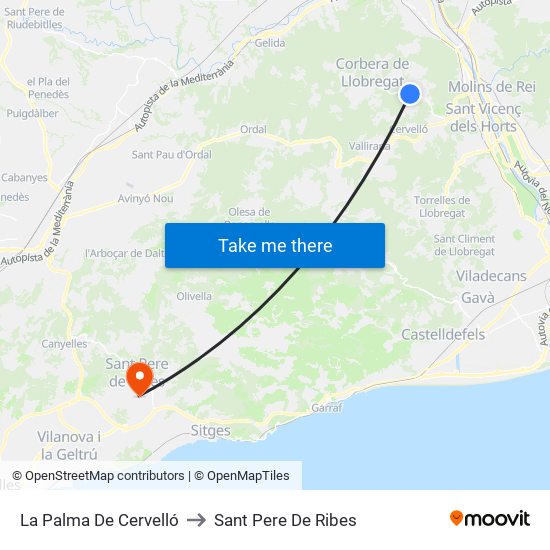 La Palma De Cervelló to Sant Pere De Ribes map