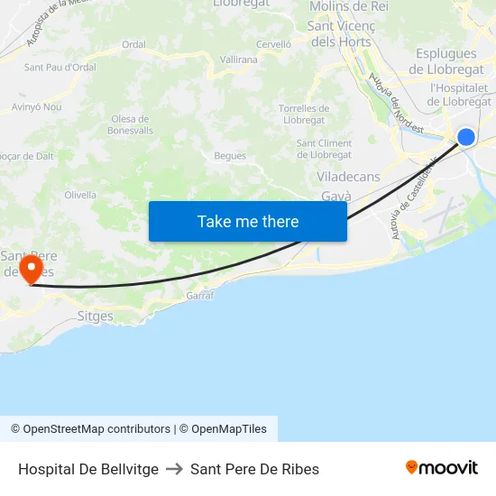 Hospital De Bellvitge to Sant Pere De Ribes map