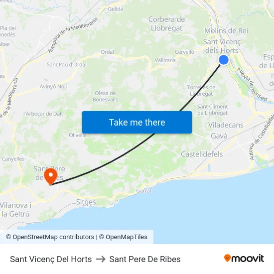 Sant Vicenç Del Horts to Sant Pere De Ribes map