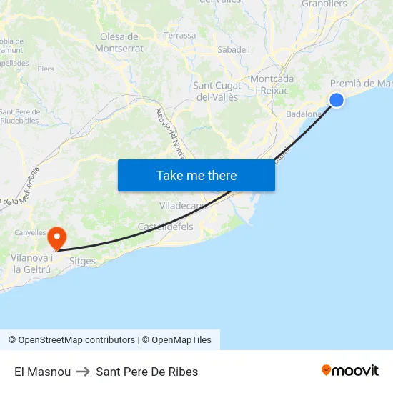 El Masnou to Sant Pere De Ribes map