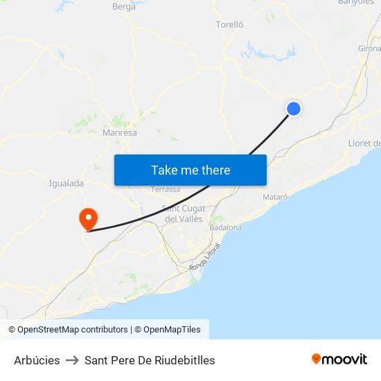 Arbúcies to Sant Pere De Riudebitlles map