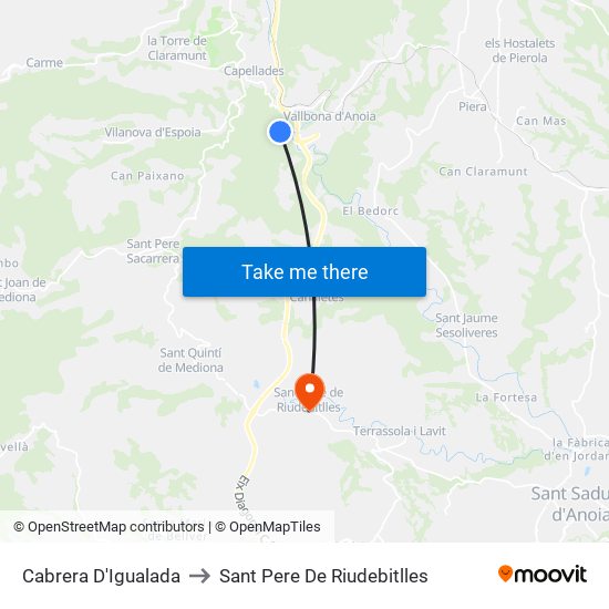 Cabrera D'Igualada to Sant Pere De Riudebitlles map