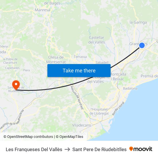 Les Franqueses Del Vallès to Sant Pere De Riudebitlles map