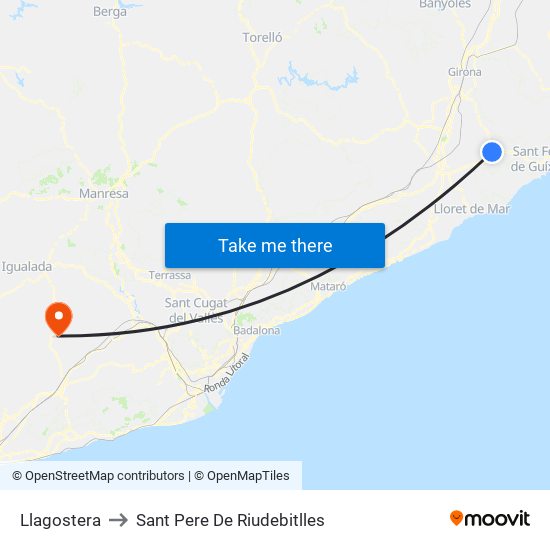 Llagostera to Sant Pere De Riudebitlles map