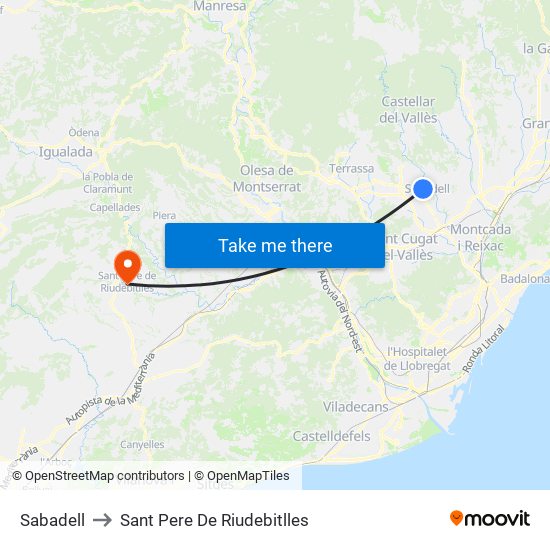 Sabadell to Sant Pere De Riudebitlles map