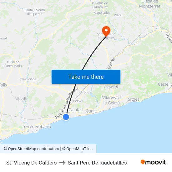 St. Vicenç De Calders to Sant Pere De Riudebitlles map
