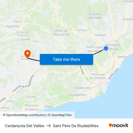 Cerdanyola Del Vallès to Sant Pere De Riudebitlles map