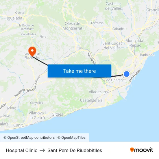 Hospital Clínic to Sant Pere De Riudebitlles map