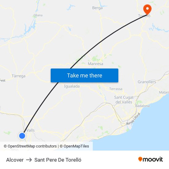 Alcover to Sant Pere De Torelló map