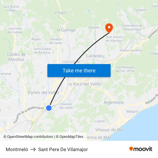 Montmeló to Sant Pere De Vilamajor map