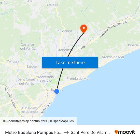 Metro Badalona Pompeu Fabra to Sant Pere De Vilamajor map