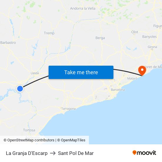 La Granja D'Escarp to Sant Pol De Mar map