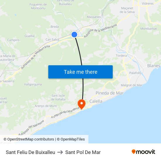 Sant Feliu De Buixalleu to Sant Pol De Mar map
