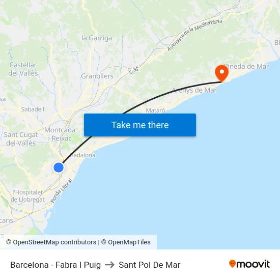 Barcelona - Fabra I Puig to Sant Pol De Mar map
