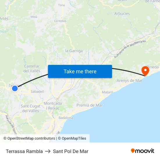 Terrassa Rambla to Sant Pol De Mar map