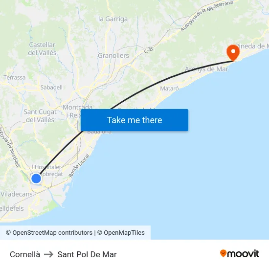 Cornellà to Sant Pol De Mar map
