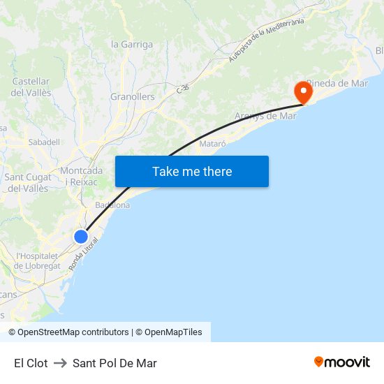 El Clot to Sant Pol De Mar map