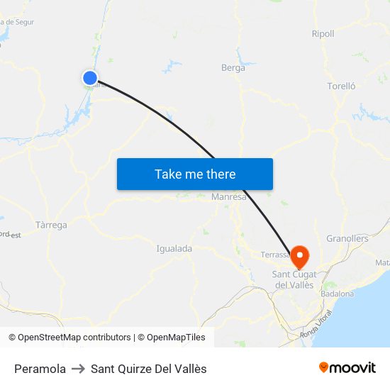 Peramola to Sant Quirze Del Vallès map