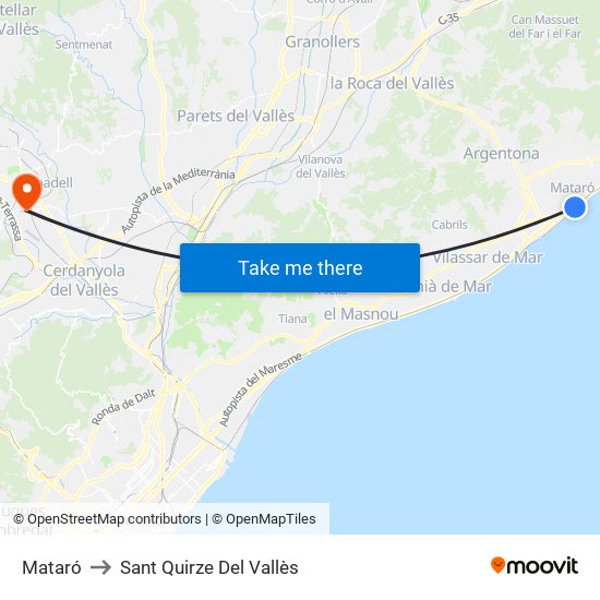 Mataró to Sant Quirze Del Vallès map