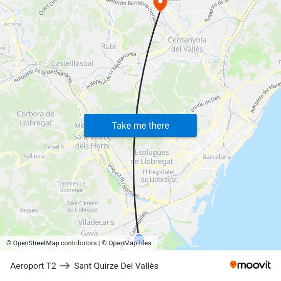 Aeroport T2 to Sant Quirze Del Vallès map