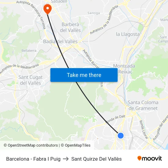 Barcelona - Fabra I Puig to Sant Quirze Del Vallès map