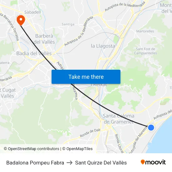 Badalona Pompeu Fabra to Sant Quirze Del Vallès map