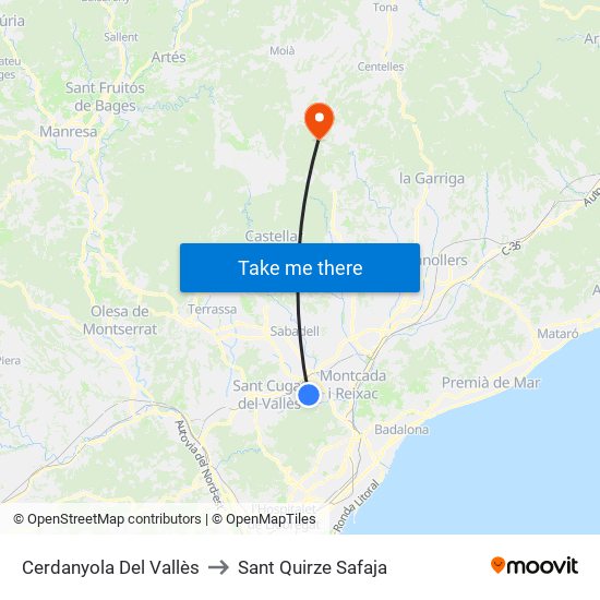 Cerdanyola Del Vallès to Sant Quirze Safaja map