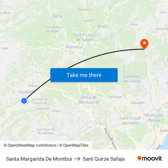 Santa Margarida De Montbui to Sant Quirze Safaja map