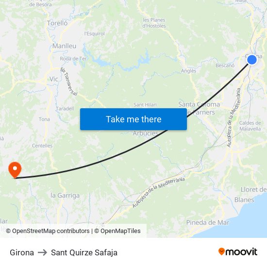 Girona to Sant Quirze Safaja map