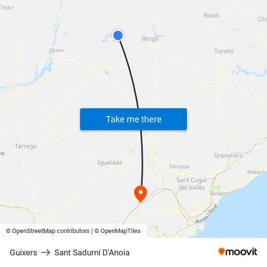 Guixers to Sant Sadurní D'Anoia map