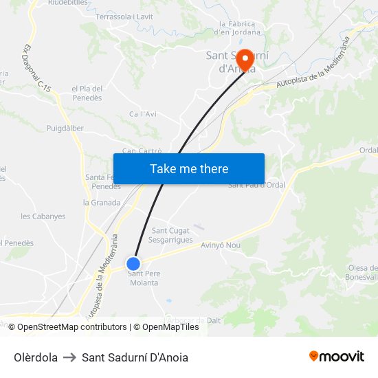 Olèrdola to Sant Sadurní D'Anoia map