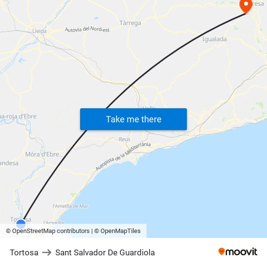 Tortosa to Sant Salvador De Guardiola map