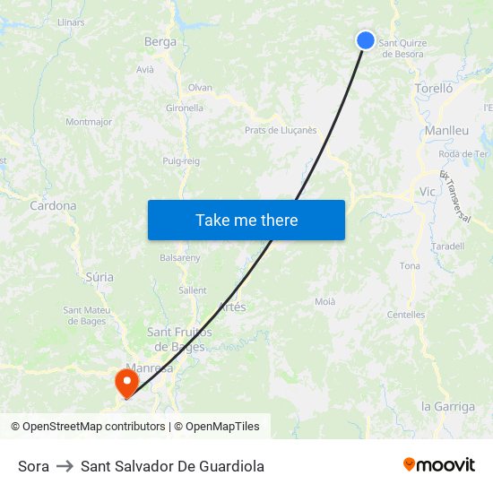 Sora to Sant Salvador De Guardiola map