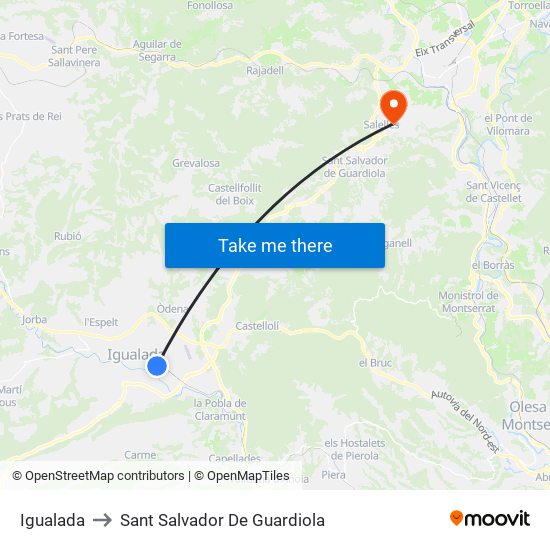 Igualada to Sant Salvador De Guardiola map