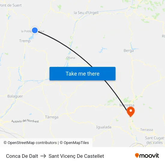 Conca De Dalt to Sant Vicenç De Castellet map