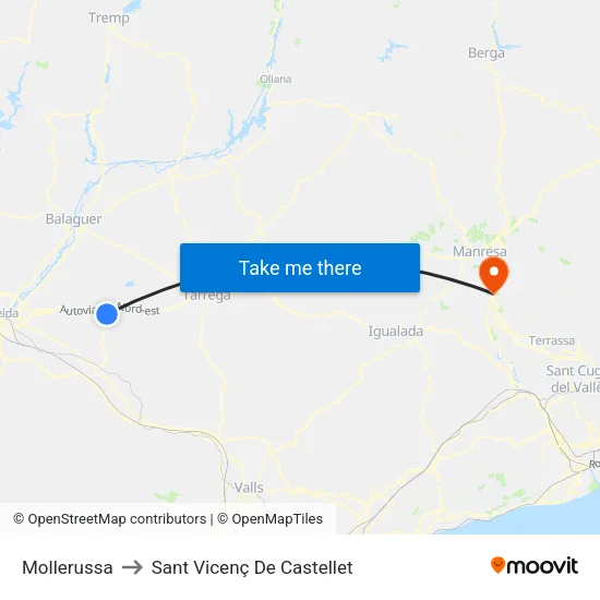 Mollerussa to Sant Vicenç De Castellet map