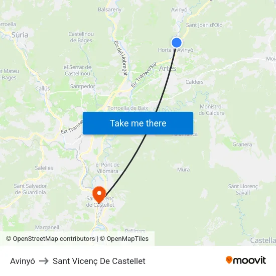 Avinyó to Sant Vicenç De Castellet map