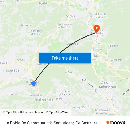 La Pobla De Claramunt to Sant Vicenç De Castellet map