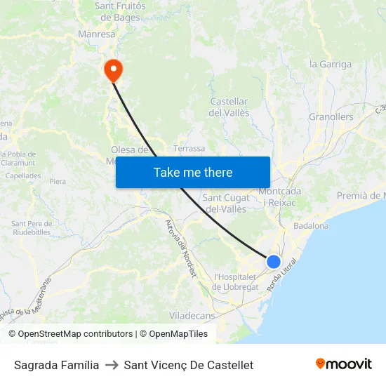 Sagrada Família to Sant Vicenç De Castellet map