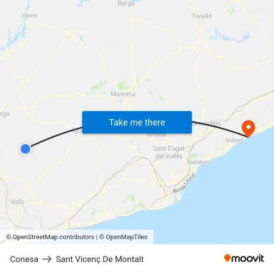 Conesa to Sant Vicenç De Montalt map