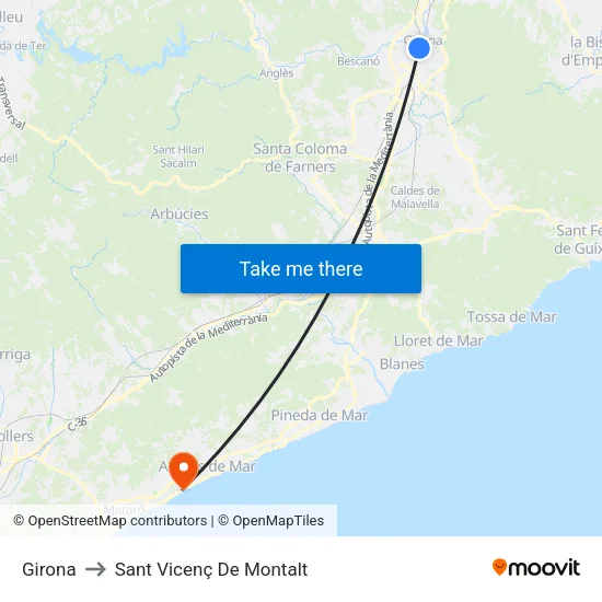 Girona to Sant Vicenç De Montalt map