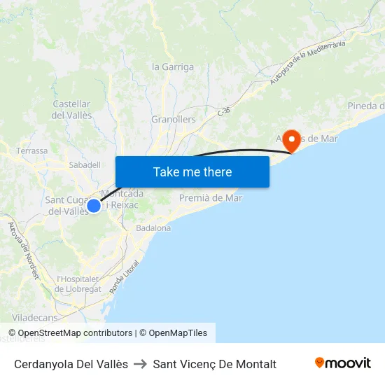 Cerdanyola Del Vallès to Sant Vicenç De Montalt map