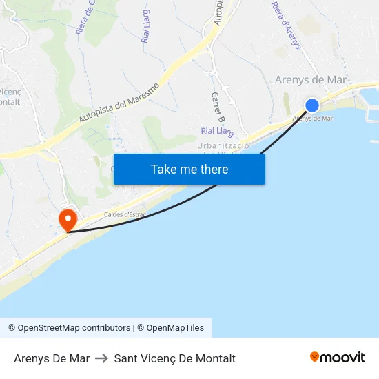 Arenys De Mar to Sant Vicenç De Montalt map