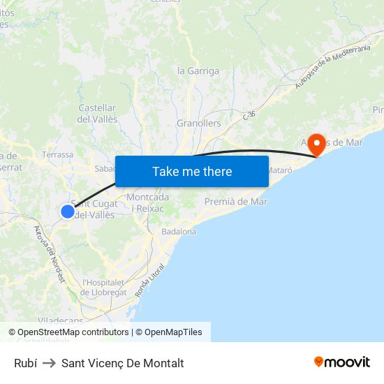 Rubí to Sant Vicenç De Montalt map