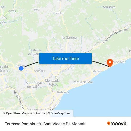 Terrassa Rambla to Sant Vicenç De Montalt map