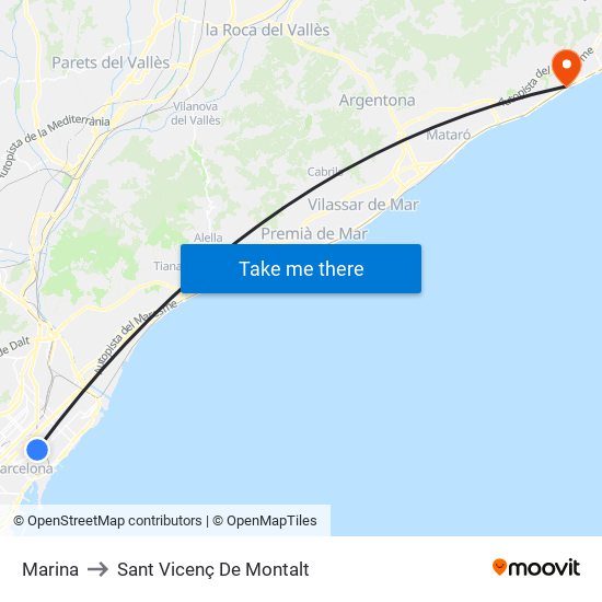 Marina to Sant Vicenç De Montalt map