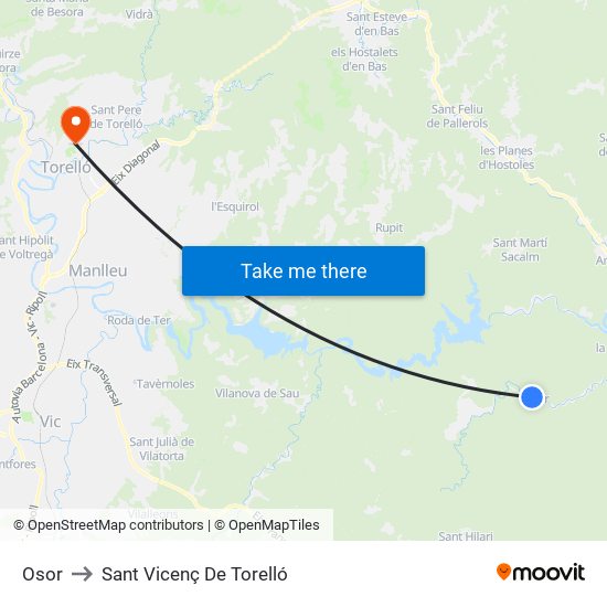 Osor to Sant Vicenç De Torelló map