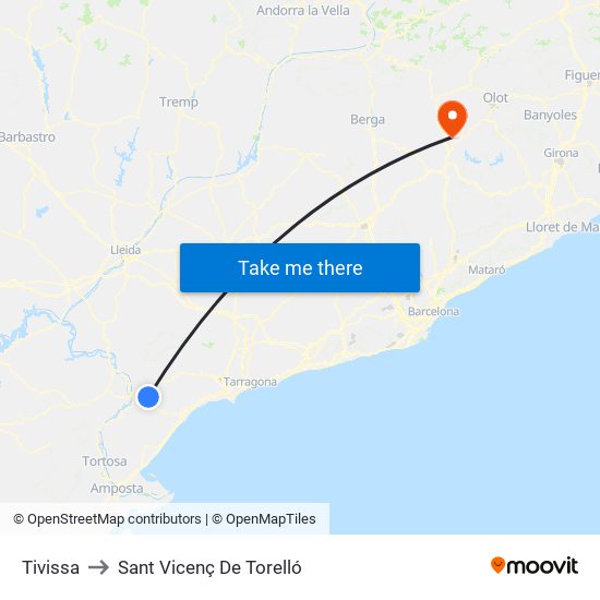 Tivissa to Sant Vicenç De Torelló map